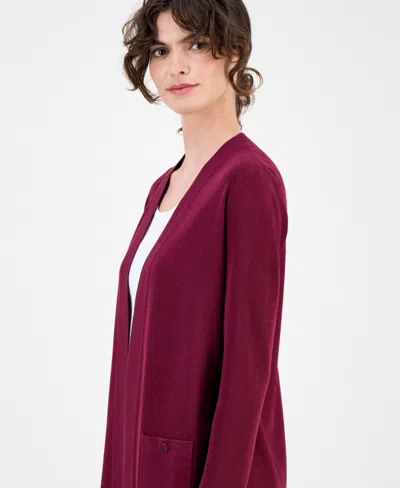 Anne Klein Women's Malibu Fine Rib Open-front Cardigan In Burgundy
