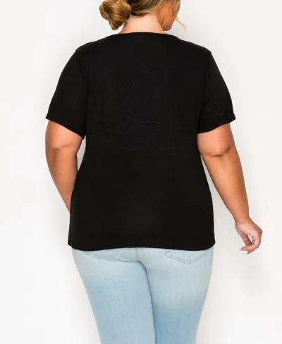 Coin 1804 Plus Size Leopard Print Mesh Inset Short Sleeve Top In Black