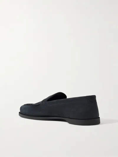 John Lobb Pace Suede Loafers In Blue