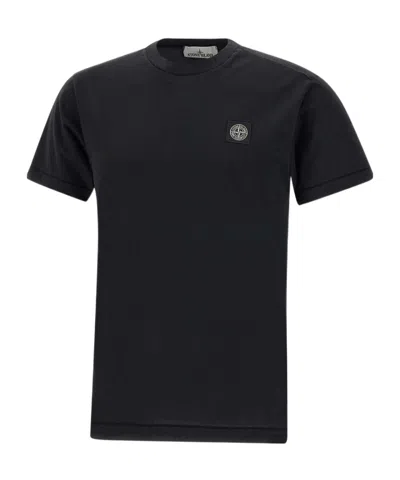 Stone Island Logo Cotton T-shirt In Black