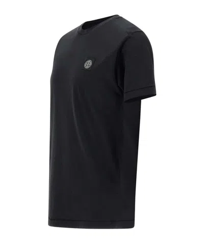 Stone Island Logo Cotton T-shirt In Black