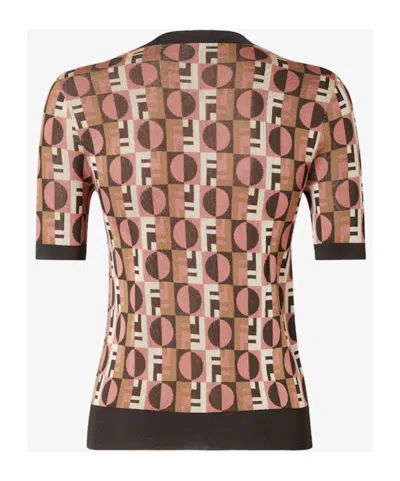 Fendi Women Embroidered Stretch Viscose Blend Sweater In Brown