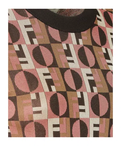 Fendi Women Embroidered Stretch Viscose Blend Sweater In Brown