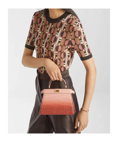 Fendi Women Embroidered Stretch Viscose Blend Sweater In Brown