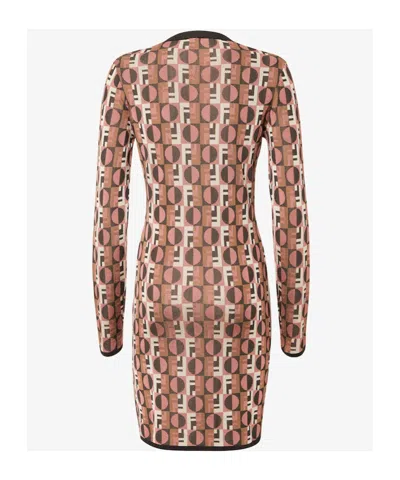 Fendi Optical Crew Neck Geometric Pattern Dress In Brown
