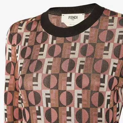 Fendi Optical Crew Neck Geometric Pattern Dress In Brown