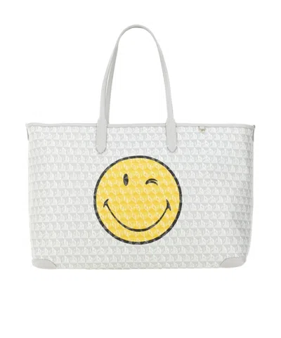 Anya Hindmarch Printed Canvas Xs I Am A Plastic Bag Handbag In White