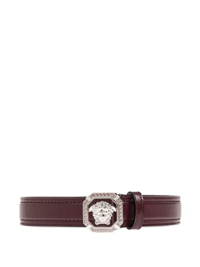 Versace Patterned Belt In Burgundy
