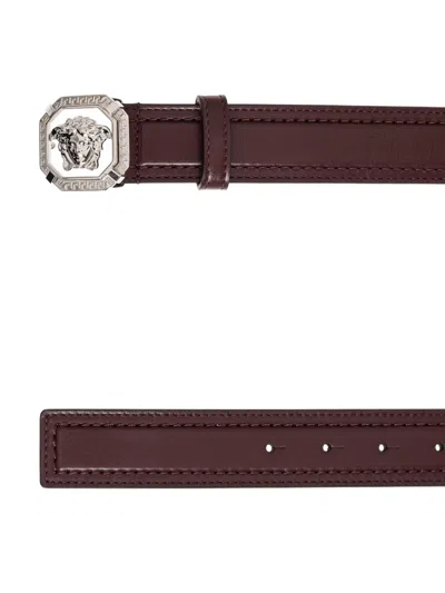 Versace Patterned Belt In Burgundy