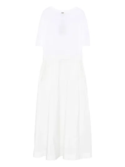 Herno White Crewneck Long Dress With Front Knot In Tech Fabric Woman In Gray