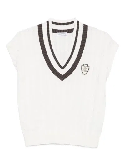 V领粗绞花针织马甲