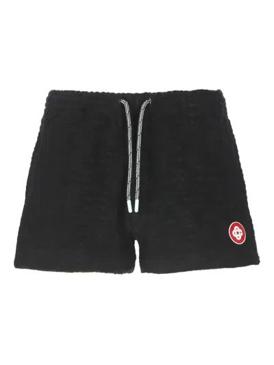 Casablanca Monogram Textured Elastic Waist Drawstring Shorts In Black