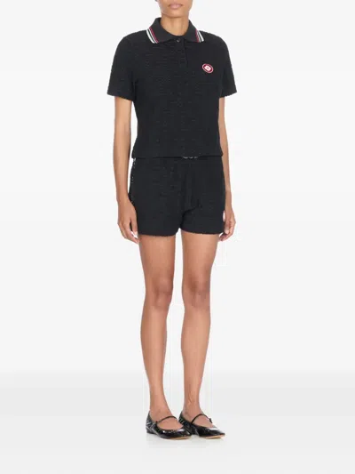 Casablanca Monogram Textured Elastic Waist Drawstring Shorts In Black