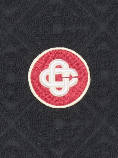 Casablanca Monogram Textured Elastic Waist Drawstring Shorts In Black