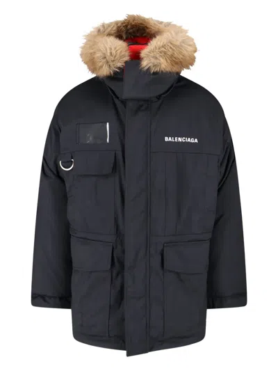 Balenciaga Logo Reversible Down Jacket In Black