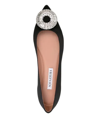 Aquazzura Crystal Hoop Embellished Flat Pumps In Black