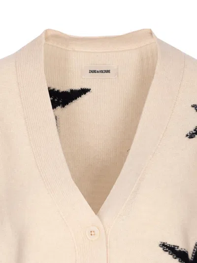 Zadig & Voltaire Womens Ecru Mirkaz Star-motif Cashmere Cardigan In Pink