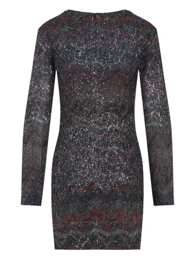 Missoni Multicolour Dress With Deep Neckline And All-over Sequins In Viscose Woman In Black