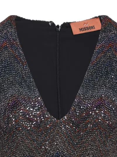 Missoni Multicolour Dress With Deep Neckline And All-over Sequins In Viscose Woman In Black