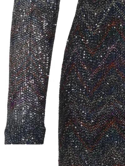 Missoni Multicolour Dress With Deep Neckline And All-over Sequins In Viscose Woman In Black