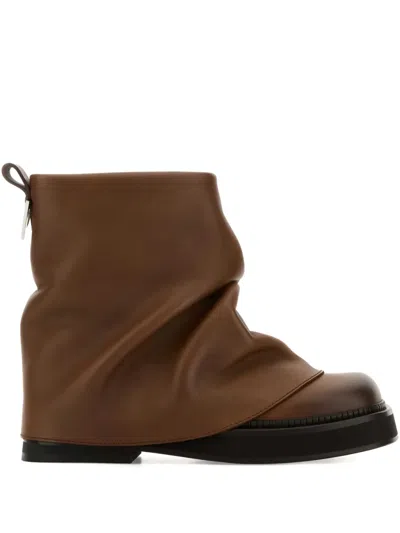 Attico Caramel Leather Mini Robin Ankle Boots In Brown