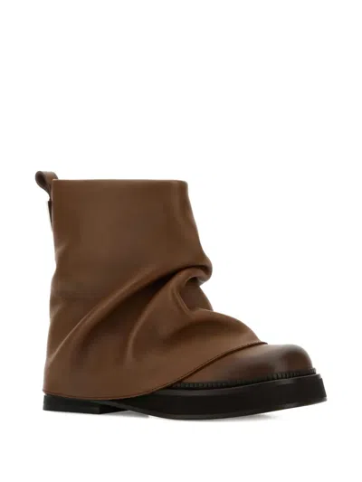 Attico Caramel Leather Mini Robin Ankle Boots In Brown