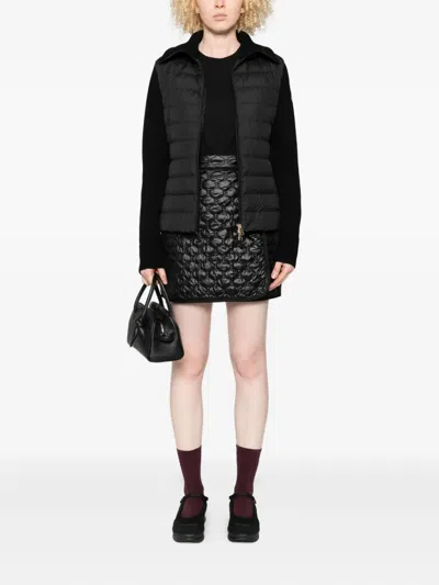 Moncler Two-material Cardigan With Goose Down Padding And High Neck In Black