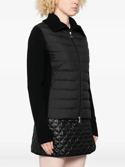Moncler Two-material Cardigan With Goose Down Padding And High Neck In Black