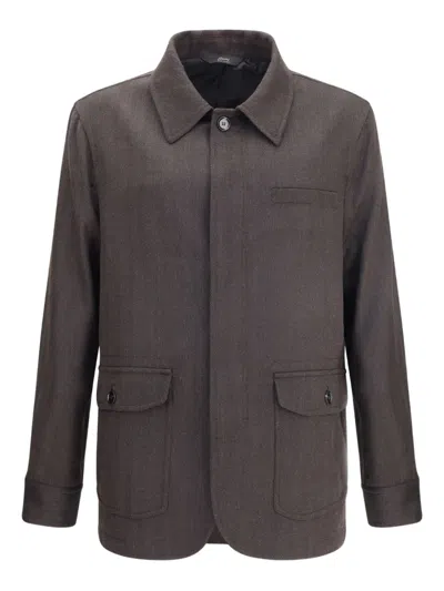 Brioni Herringbone Jacket In Gray