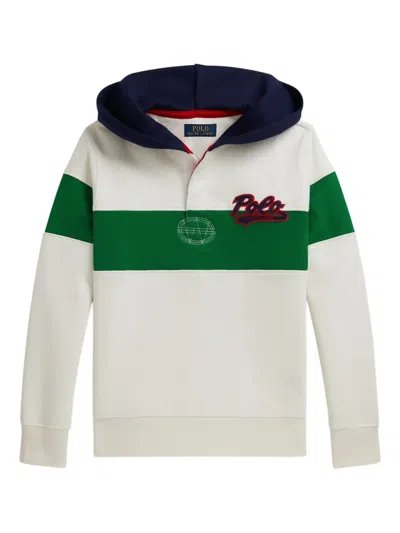 Polo Ralph Lauren Colorblocked Cotton-blend Jersey Hoodie In White