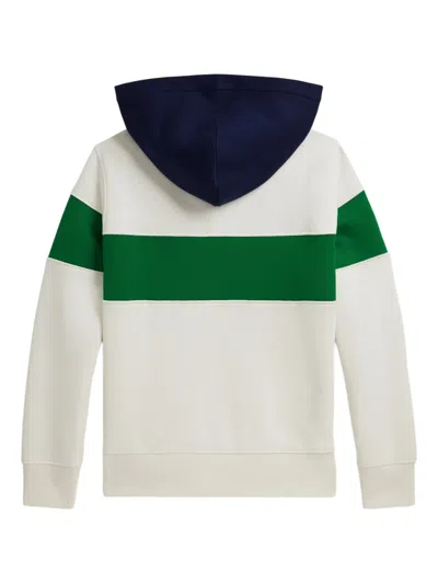Polo Ralph Lauren Colorblocked Cotton-blend Jersey Hoodie In White
