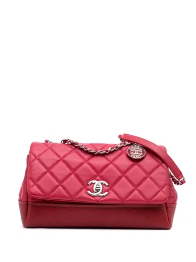 Pre-owned Chanel 2014 Medium Quilted Lambskin And Caviar Bi Coco Flap Crossbody Bag In Red