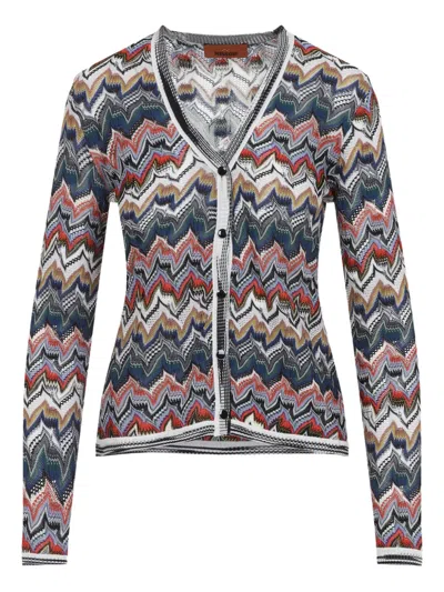 Missoni Womens Multicolor Tones Chevron V-neck Knit Cardigan In Gray