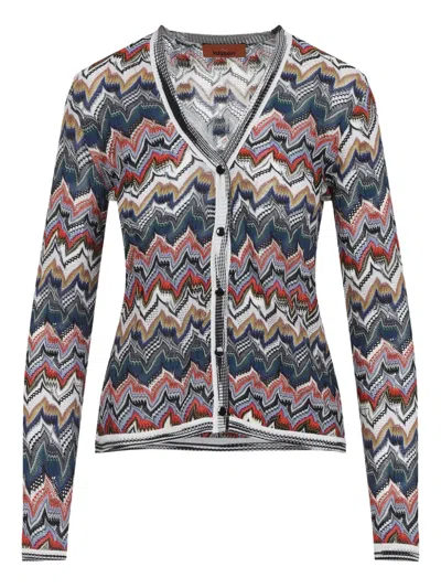 Missoni Womens Multicolor Tones Chevron V-neck Knit Cardigan In Gray