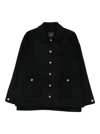 Anine Bing Button Detail Coat Collared Design Pockets In Black