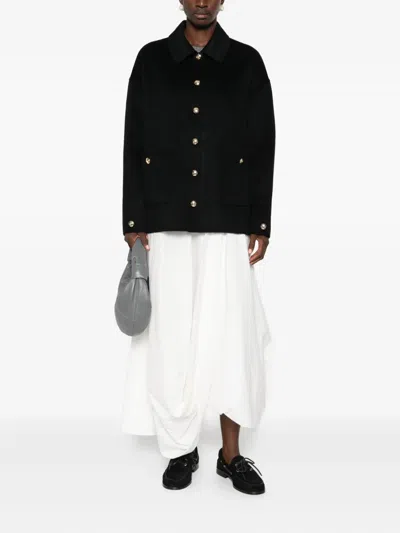 Anine Bing Button Detail Coat Collared Design Pockets In Black