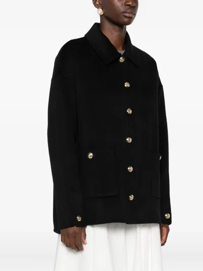 Anine Bing Button Detail Coat Collared Design Pockets In Black