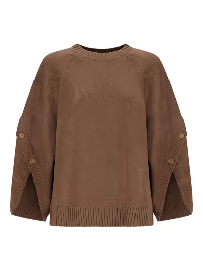 Max Mara Knitwear With Button Detail And Raglan Sleeves In Brown