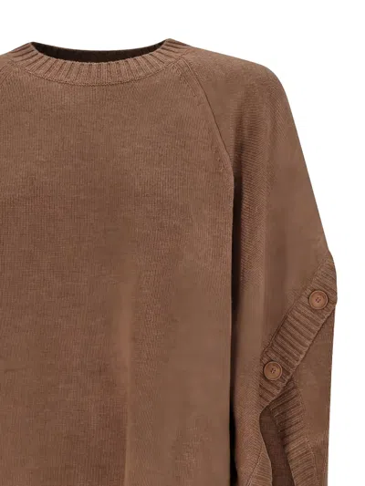 Max Mara Knitwear With Button Detail And Raglan Sleeves In Brown