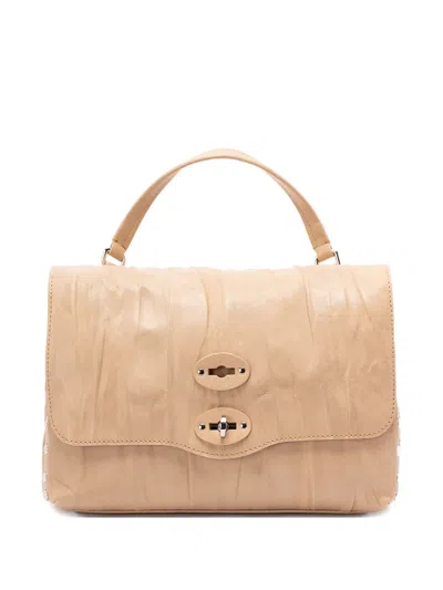 Zanellato Structured Beige Lamb Leather Shoulder Bag In Brown