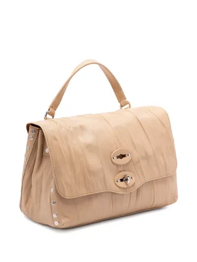 Zanellato Structured Beige Lamb Leather Shoulder Bag In Brown