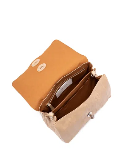 Zanellato Structured Beige Lamb Leather Shoulder Bag In Brown