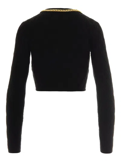 Elisabetta Franchi Diamond Knit Cardigan With Black Jewel Detail In Black