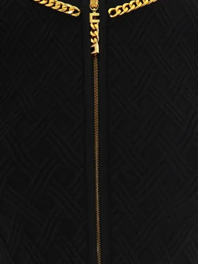 Elisabetta Franchi Diamond Knit Cardigan With Black Jewel Detail In Black