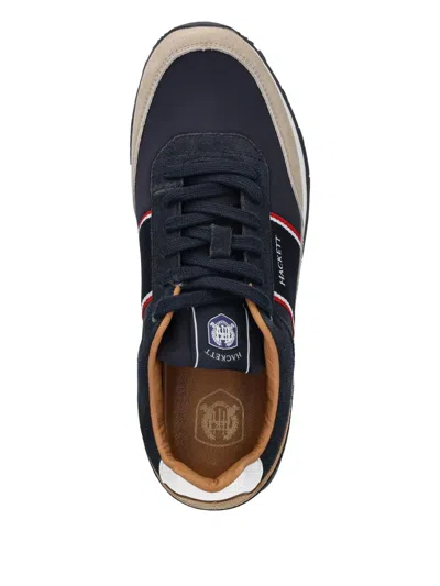 Hackett Suede-panel Striped Sneakers In Blue
