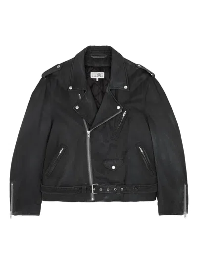 Mm6 Maison Margiela Mm6 By Maison Margiela Nylon Biker Jacket With Adjustable Belt And Multiple Pockets In Black