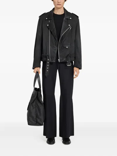Mm6 Maison Margiela Mm6 By Maison Margiela Nylon Biker Jacket With Adjustable Belt And Multiple Pockets In Black