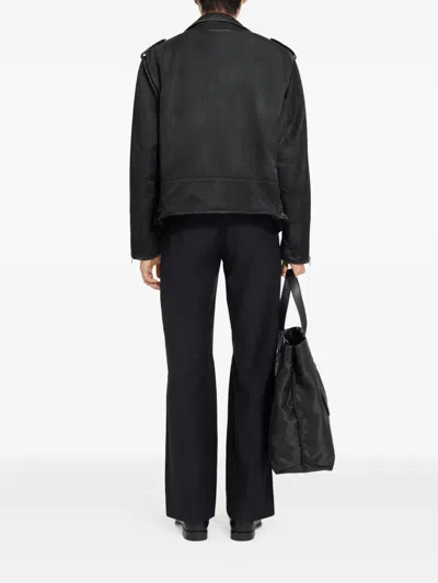 Mm6 Maison Margiela Mm6 By Maison Margiela Nylon Biker Jacket With Adjustable Belt And Multiple Pockets In Black