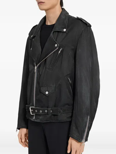Mm6 Maison Margiela Mm6 By Maison Margiela Nylon Biker Jacket With Adjustable Belt And Multiple Pockets In Black