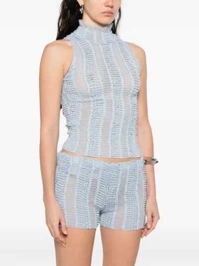 Roberta Einer Ruffled High-neck Top In Blue